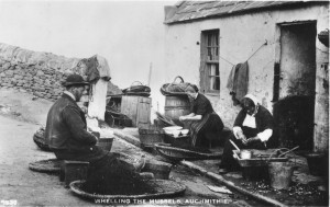 Line sculls, Auchmithie, Angus. Cleaning, baiting and preparation of lines. Scottish Life Archive