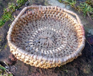 Replica of Basket found in Perth Archeological Dig made with willow core and split willow wrapping